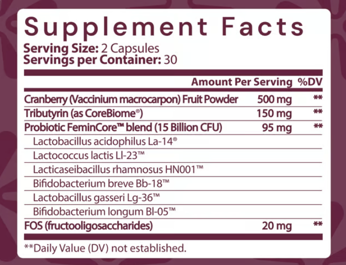 Bioma Feminine Health supplement facts